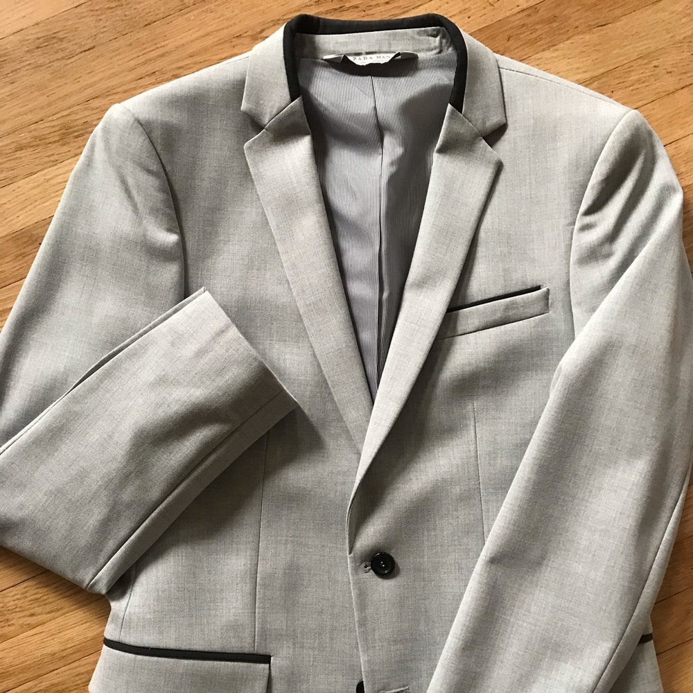 FULL SUIT - NEW Zara light gray contrasted suits
